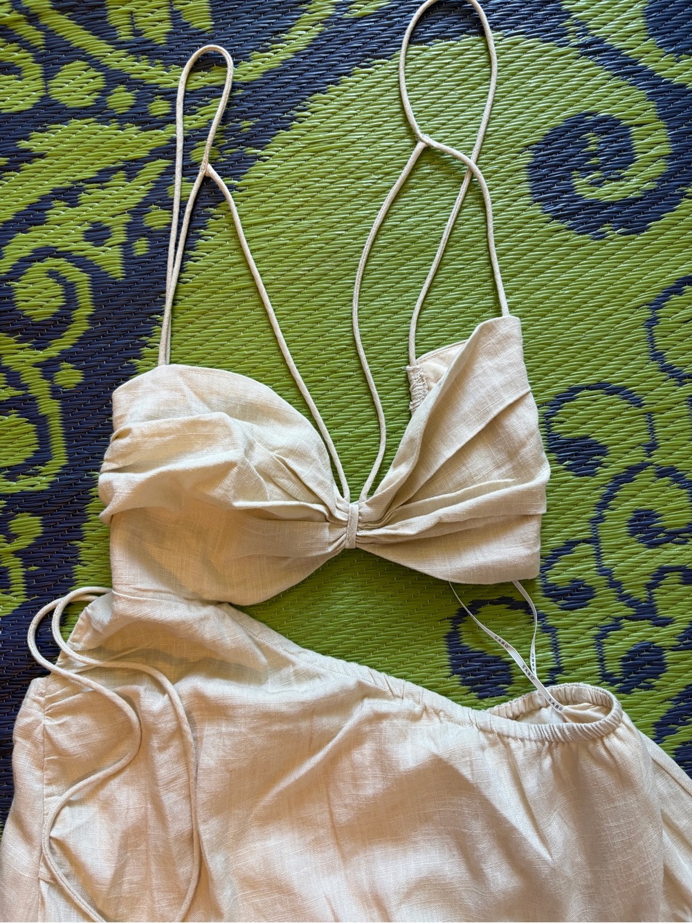 SABO Hope Dress Cream Linen Blend Cut-Out Midi Dress Sz L U.S 8 Spaghetti Strap - Picture 5 of 9